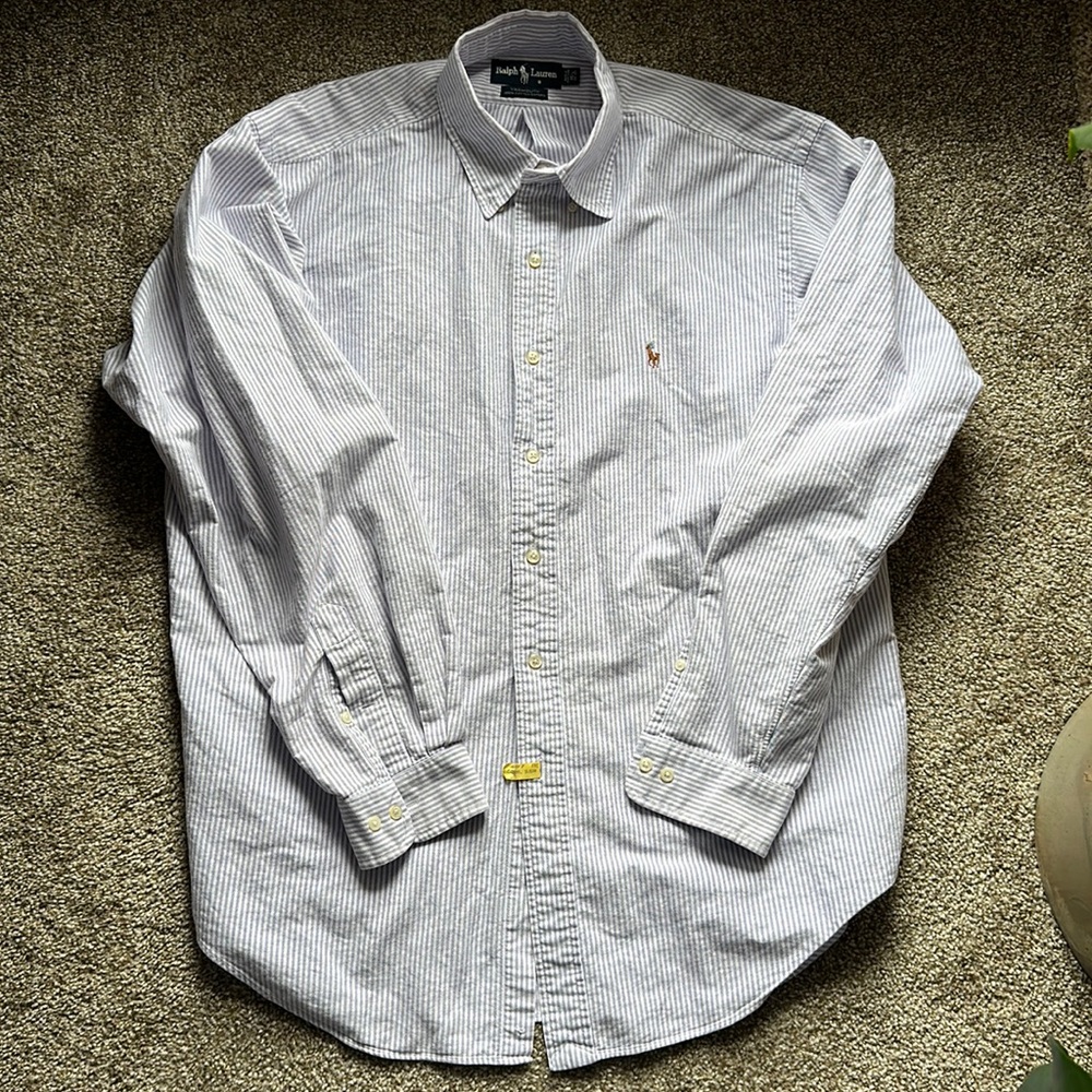 👔 Ralph Lauren Yarmouth Oxford Shirt Mens 16.5 Purple Stripe Cotton Pony